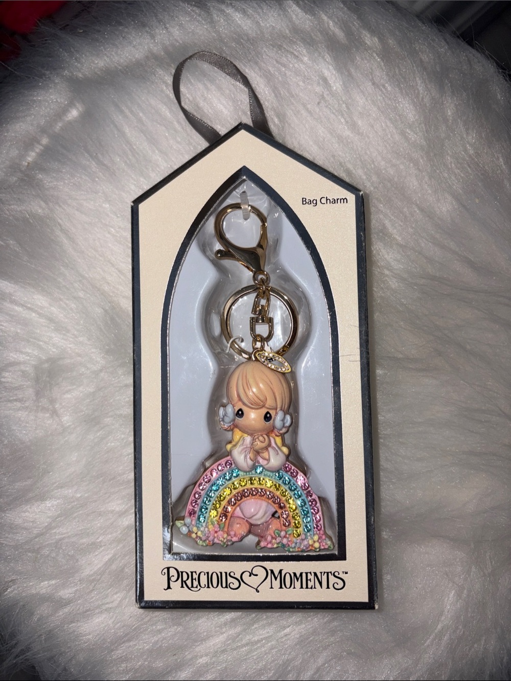 Precious Moments Pastel Rainbow Angel Keychain with Gold Hardware